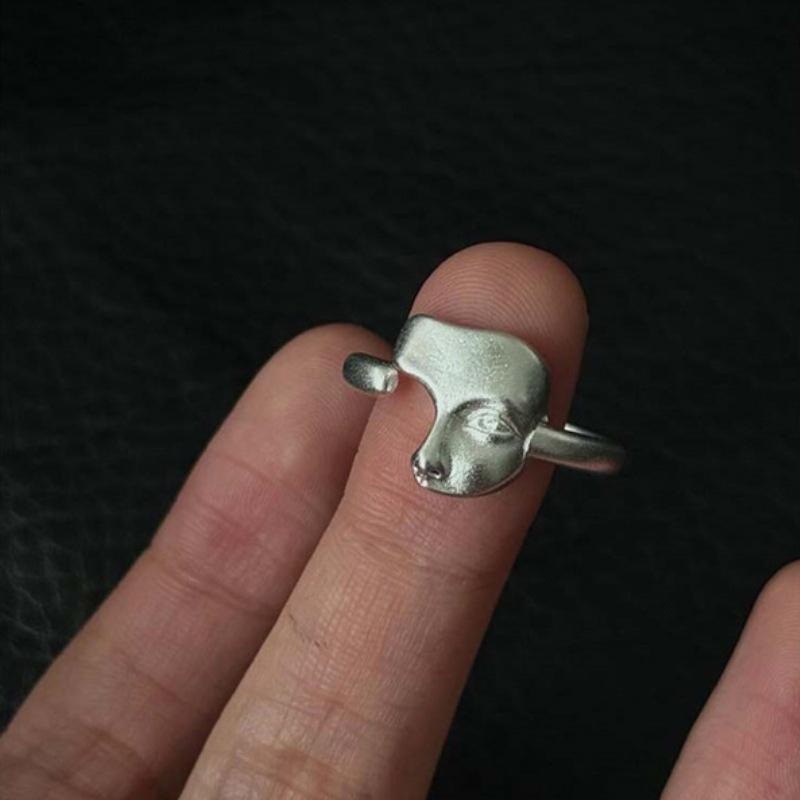 Creative Mystical Masked Face Open Rings For Women Men Goth Style Personality Adjustable Rings Jewelry Gift