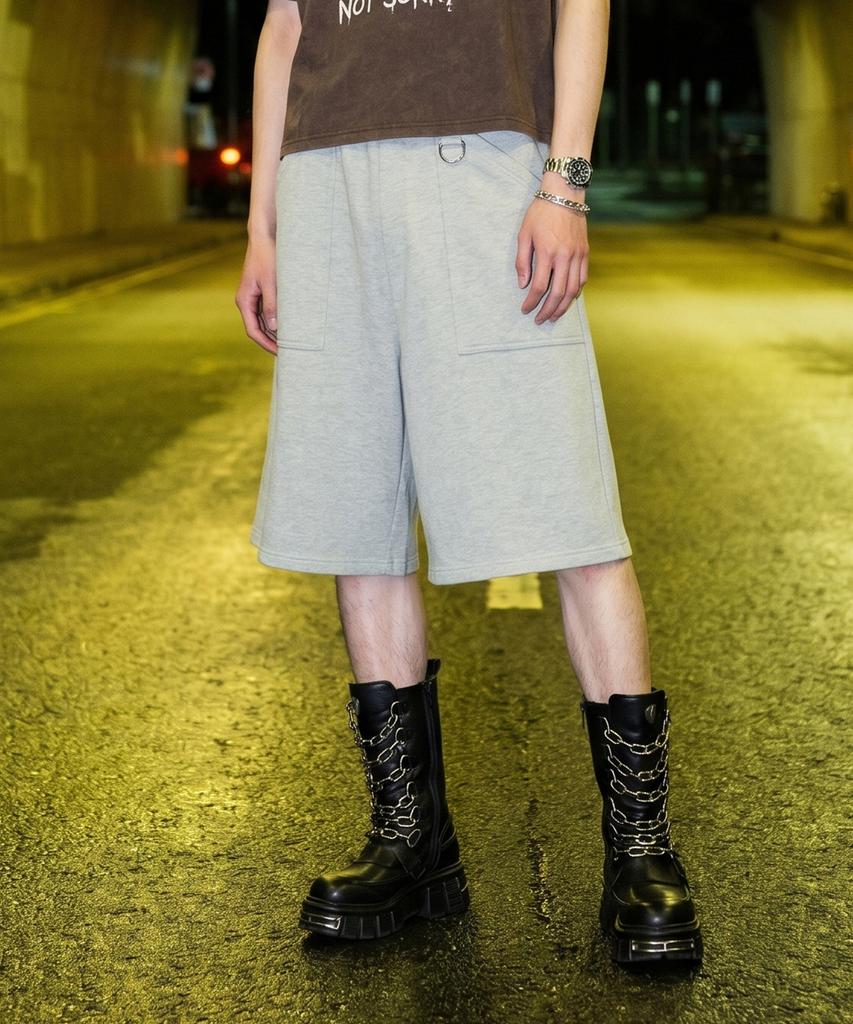 LENGAGEMENT Wide Fatigue Bermuda Sweat Shorts (Grey)