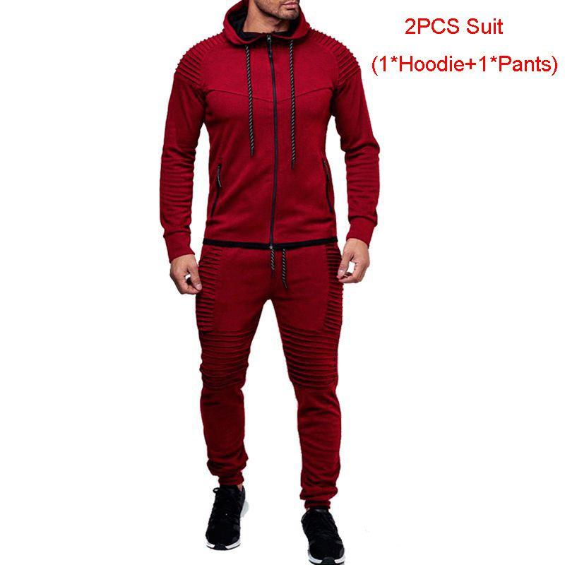 Stylish Men's Tracksuit Set With Hooded Jacket And Adjustable Waistline Pants