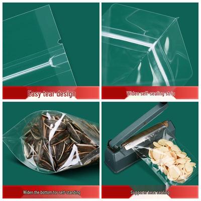 Sachet transparent givré auto-portant avec fermeture hermétique pour collations, biscuits, noix et thé