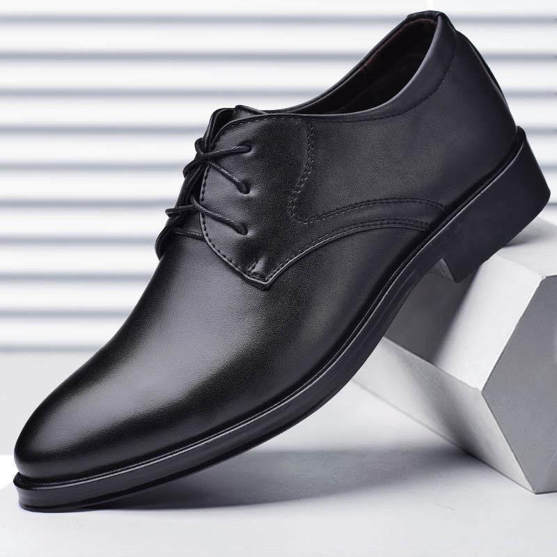 Leather Shoes Men's Business Formal Men's Shoes Soft Sole British Casual Lace-up Autumn Versatile Breathable Work Shoes Wedding Shoes