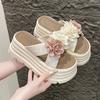 Fashion 8CM High Platform Slippers Women 2025 Summer New Thick-soled Ladies High Heels Flower Beach Sandals Ethnic Style Flip Flops