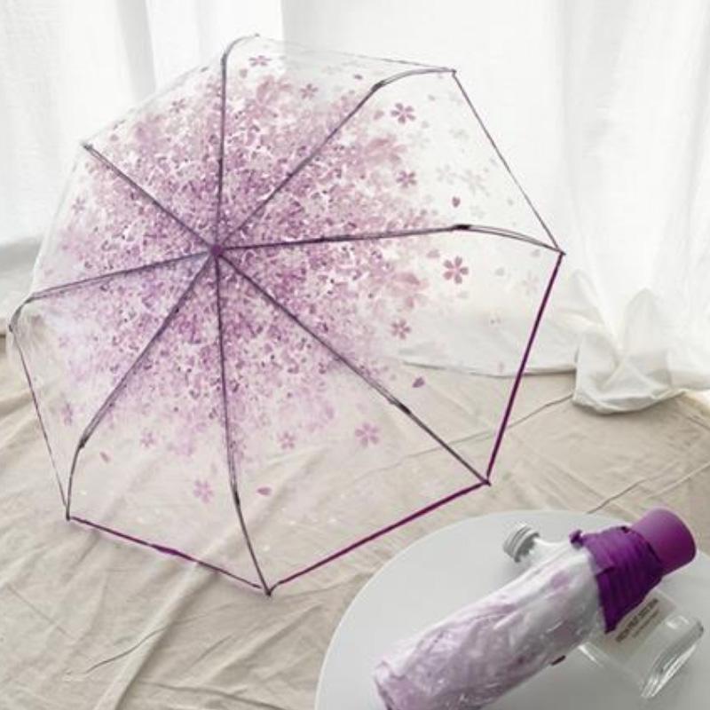 Cartoon Transparent Umbrella Folding Open and Close Umbrella Student Small Fresh Cute Thickening