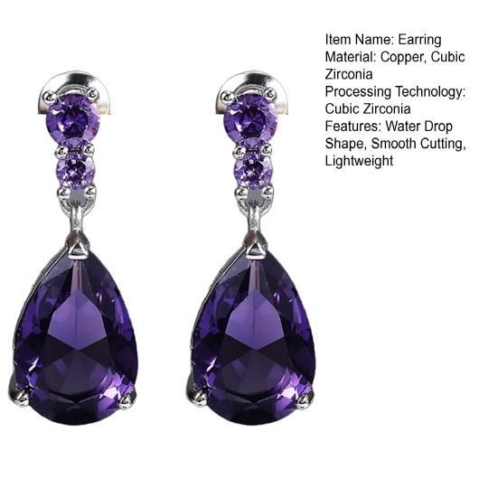1 Pair Women Drop Earring Water Drop Shape Cubic Zirconia Dangling Earrings
