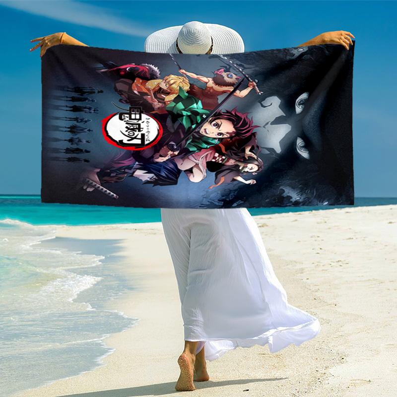 Japanese artist Koyoharu Gotouge's Demon Slayer beach towel, outdoor camping vacation swimming beach towel, outdoor absorbent bath towel blanket K6