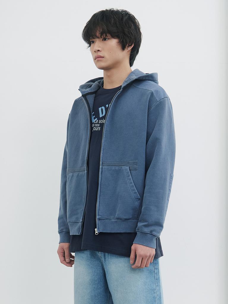 Kijun Men Garment Dyed Patch Hoodie Blue