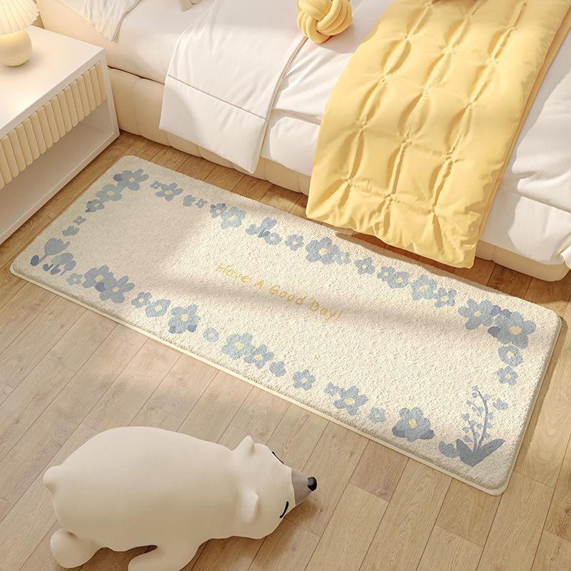 Ins Wind Imitation Cashmere Carpet Bedroom Bed Blanket Children's Room Long Foot Mat Can Sleep and Sit Cushion Non-slip Floor Mat