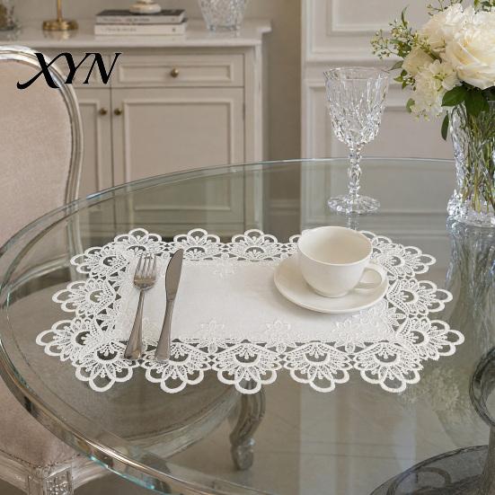 Romantic Simple Design Placemat White Lace Placemat, Foldable Soft Anti-Wrinkle Table Mat, Heat And Bark-grain Resistant Non-Yellowing Durable Dining