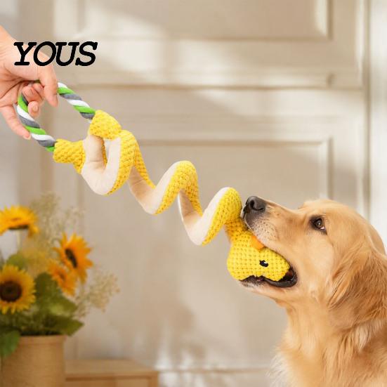 Interactive Squeaky Dog Toys Toy with Pull Rope, Plush Tug of War Toy, for Pets Spiral Animal Small Medium Large Dogs Biting Teeth Cleaning
