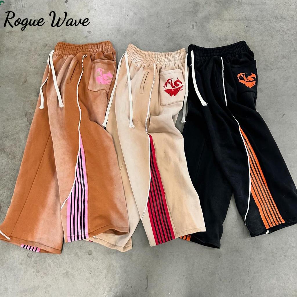 RogueWave Y2k Módní pruhované kalhoty Nový americký retro hip hop Pánské Dámské Jogger Stahovací tepláky Nadměrné Kapsáčové kalhoty Streetwear
