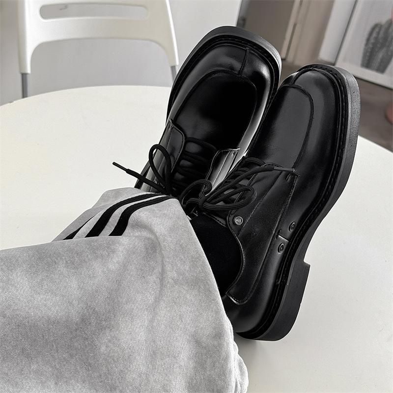 Niche design square head leather shoes formal business casual derby shoes British style big head shoes 66641-J