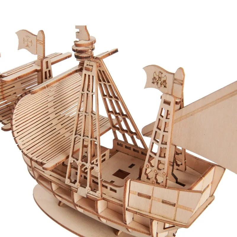 1PC 3D Sailboat Wooden Puzzle Assembly Model Puzzle DIY Wooden Crafts 3D Puzzle Gifts Desktop Decoration