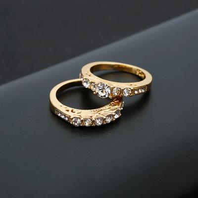 Cross-border wish popular couple ring, European and American couple two-piece set of gold-plated zircon ring personalized fashion jewelry