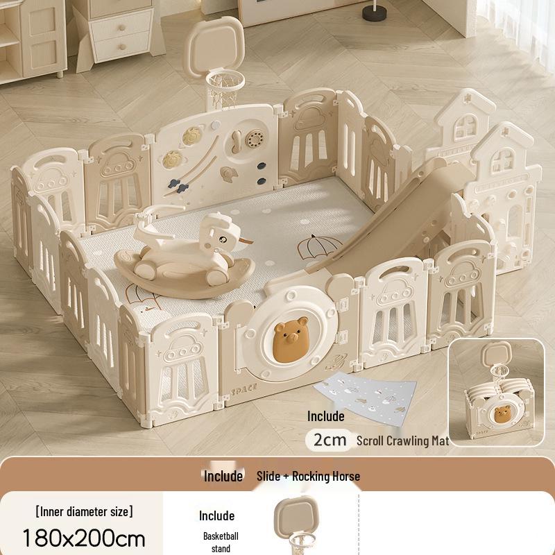 Compact Foldable Baby Playpen & Safety Fence with Integrated Crawling Mat for Indoor Use