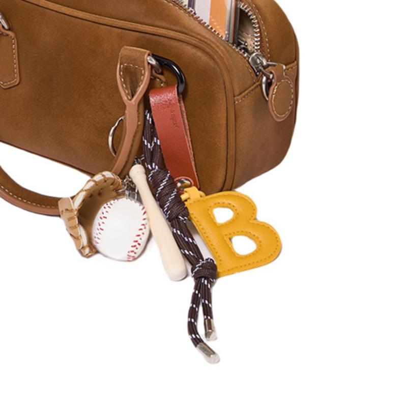 Yogodlns American Style Baseball PU Leather Letter B Backpack Pendant Nylon Strap Woven Bag Accessories