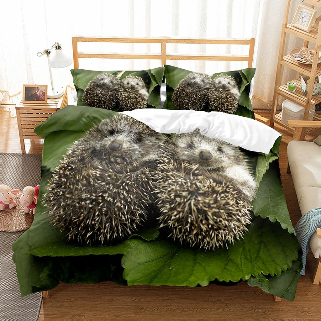 Hedgehog Duvet Cover Set Cute Cute Animal Polyester Comforter Cover King Queen Size for Kid Boy Girl Bedding Set with Pillowcase