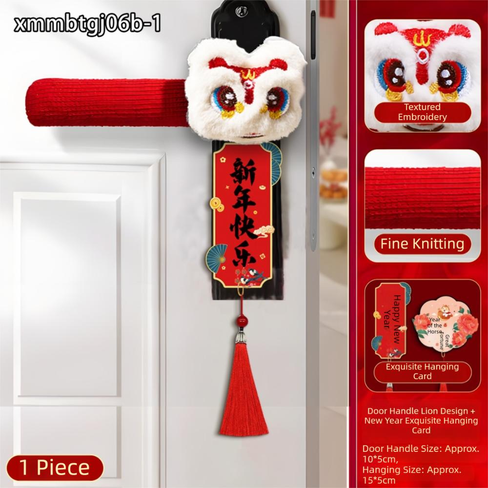 2026 New Year Door Knob Cover Anti-Static Handmade Door Knob Protector Antifreeze Hands Anti-Collision Lion Dance Pendant