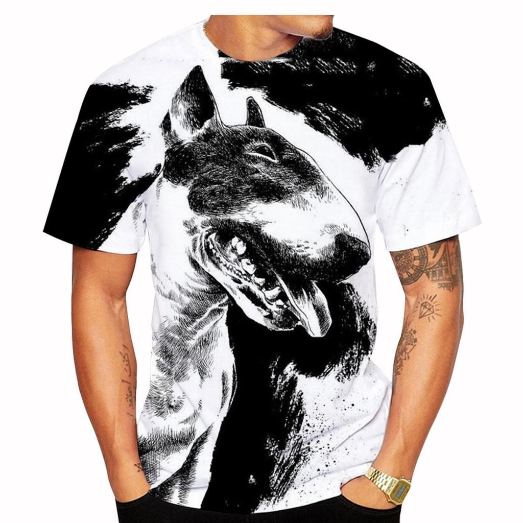 Bull Terrier 3D Printed Men's and Women's T-shirts, Casual Short Sleeves with Pet Dog Pattern, Street Style, Lightweight and Bre