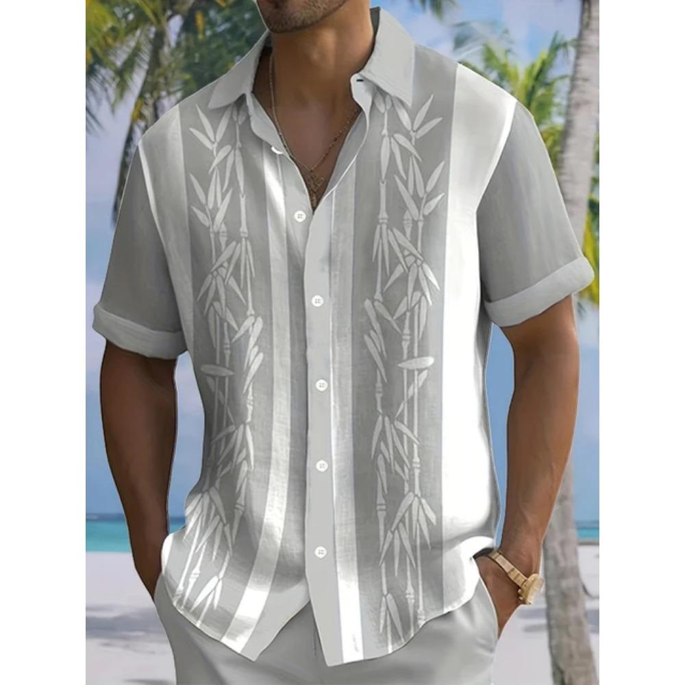 New Summer Outdoor Casual Men's Short-sleeved Shirt, Striped Printed Men's Shirt, Street Daily Fashion Men's Short-sleeved Shirt