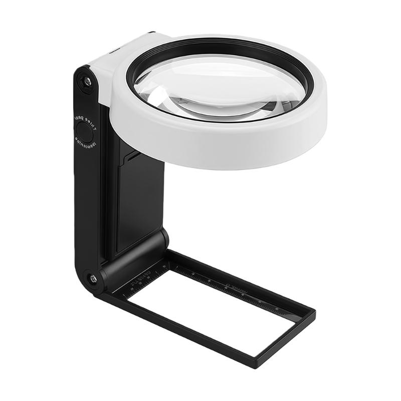 Double Lens Handheld Magnifying Glass With 6 LED Lights And 2 Lamps For Detailed Inspection Magnifing Glass