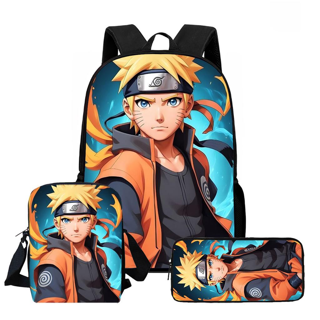 3Pcs Set Kids Backpack With Crossbody Bag & Pencil Bag,Cartoon NARUTO School Bags For Age 6-10,Lightweight For Boys and Girls.