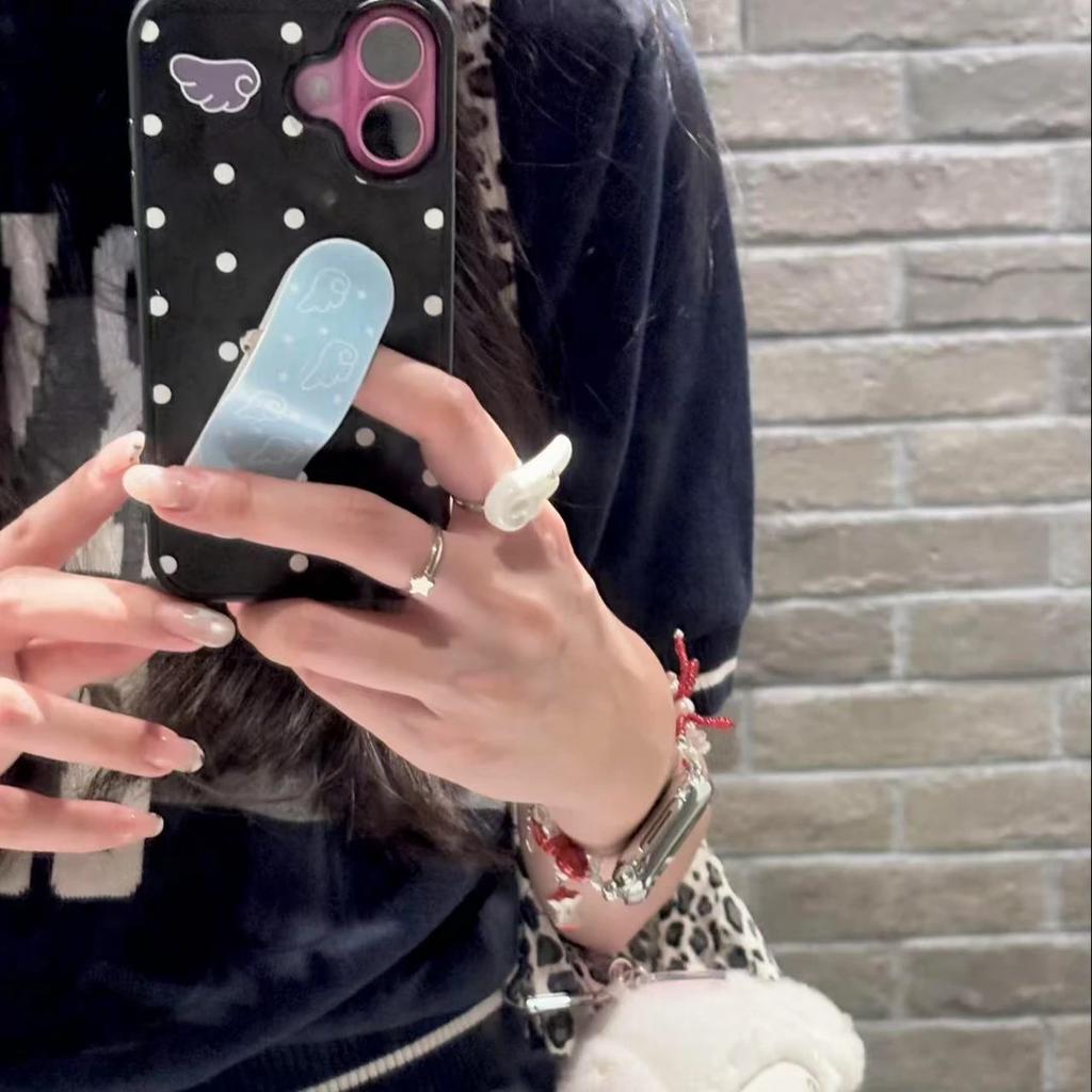 Korean Polka Dot Wings Band-Aid Bracket for iPhone16/17Pro Mobile Phone Case 14 Matte 15 Girl 13