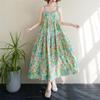 Summer Thin Print Patchwork Maxi Dress with Loose Slimming Fit and Large Hem