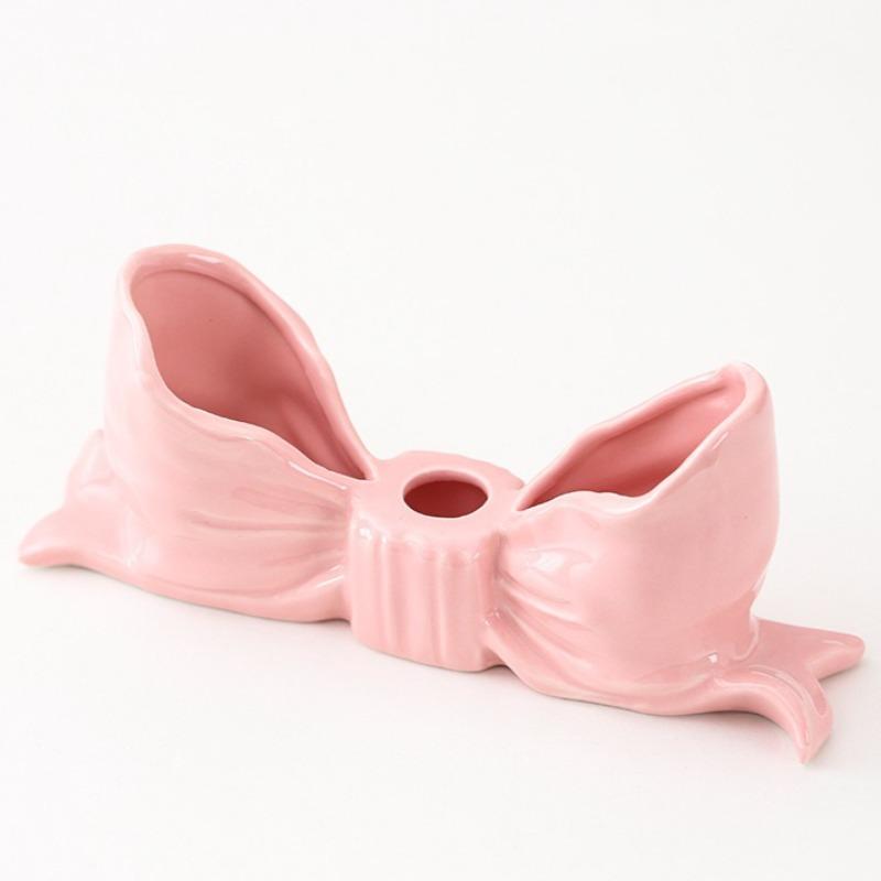 

1pcs Stylish Bowknot Ceramics Candle Holder Creative Home Desktop Decorative Tabletop Candle Stand рожевий