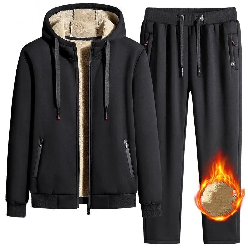 Men's Fall and Winter Padded Warm Suit Long-sleeved Youth Hooded Jacket + Lace-up Pants Sports Plus Size Two-piece Set