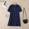 ZANZEA Women Elegant Doll Collar Solid Color Casual Short Sleeve Dress
