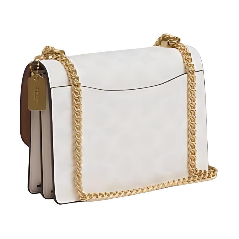 Coach Klare 18 Letter Logo Printed Chain Strap Faux Leather Shoulder Bag Small Women White