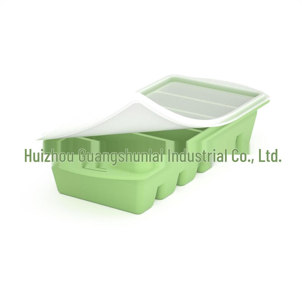 Silicone Ice Cube Tray with Lid: 4-Grid Frozen Soup & Food Storage Box
