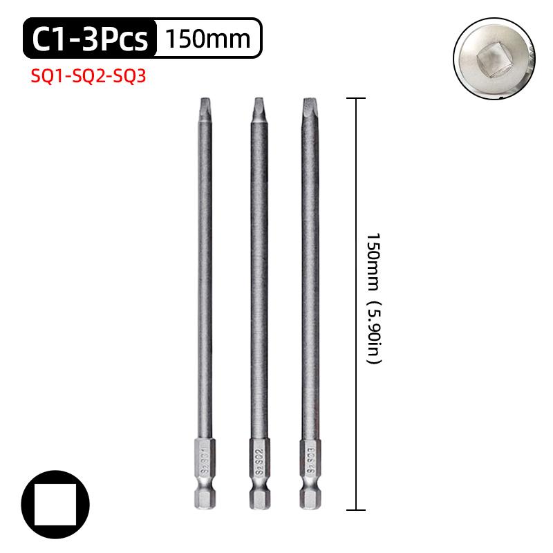 50mm Square Head Screwdriver Bits Set SQ1/SQ2/SQ3 Magnetic Four Corners Screw Driver 6.35mm Hex Shank Ratchet Wrench Hand Tools