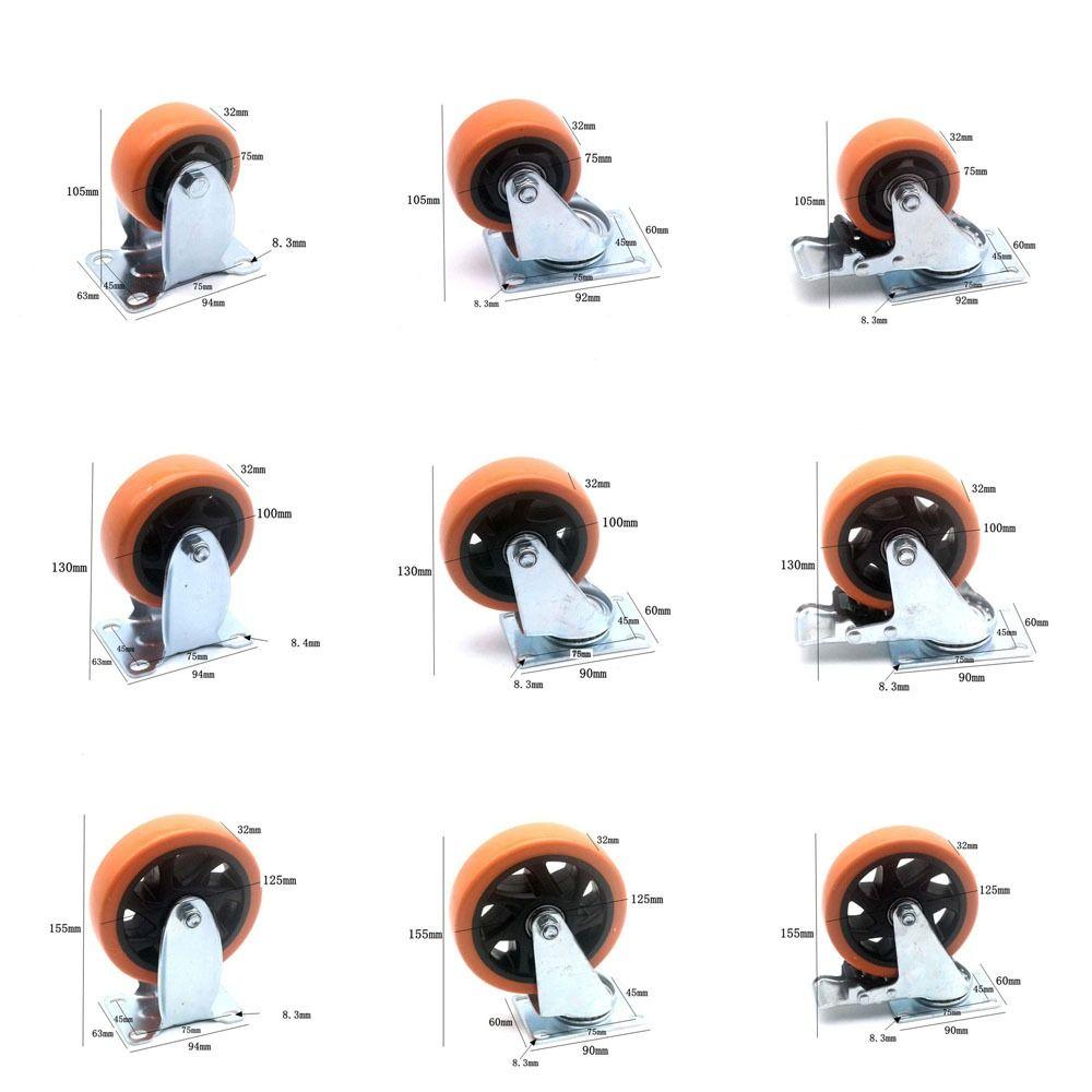 3" / 4" /5'' Wheel Swivel Casters PVC dual-axis Furniture Castor Blackheart Orange Face No Noise Replacement Castors Industrial
