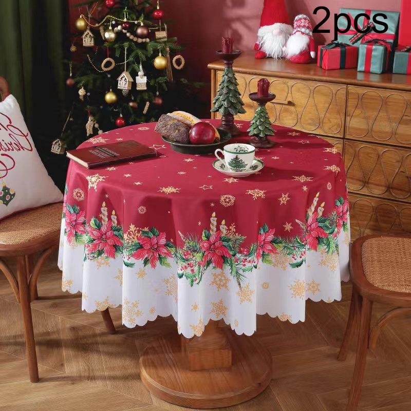 Tablecloth 2PCS Christmas Day Decoration Waterproof and Oilproof Dining Table Cloth Polyester Decoration