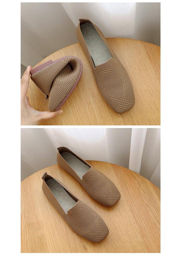 Women's Plus Size Knitted Loafers - Square Toe Flat Shoes for Spring/Autumn