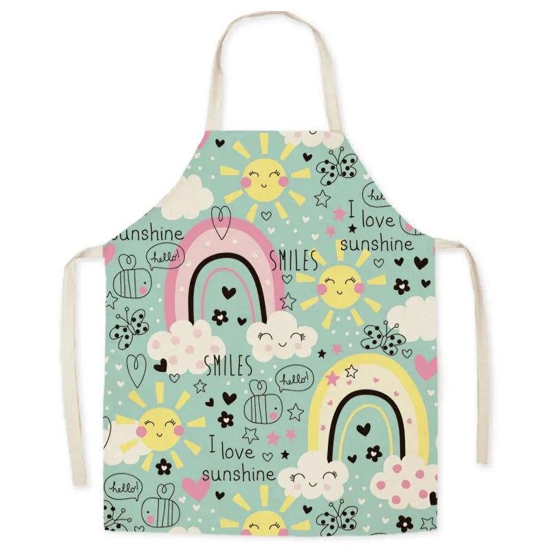 Ölfestschürze Eltern-Kind Küche Ärmellos Halfterschürze Küchenleinen Cartoon Wolke Regenbogen Schürze