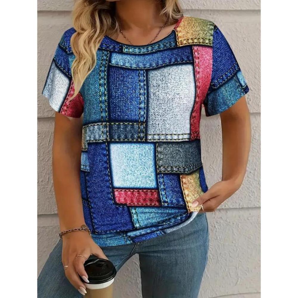 Summer Women's 3D Printed Crew Neck T-Shirt Fashion Versatile Breathable Trend Casual