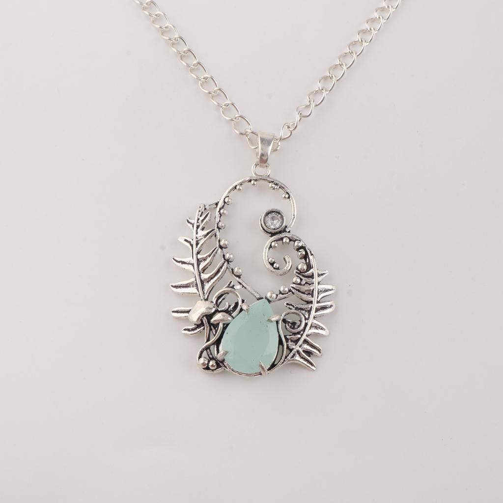 Aqua Chalcedony Gemstone 925 Sterling Silver Handcrafted Unique Pendant 1.8" CP-42-18