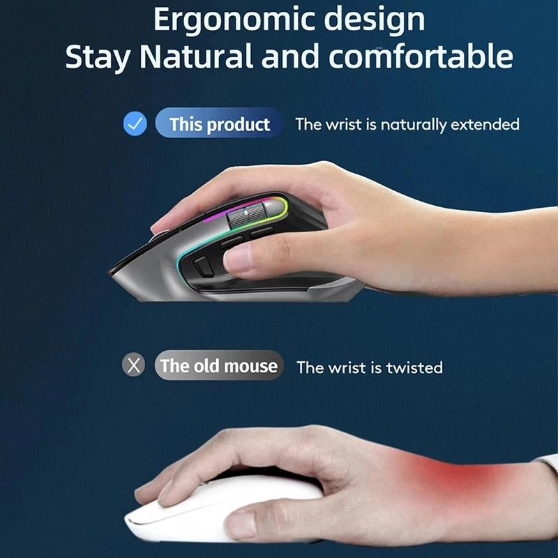 KuWFi Wireless Mouse Bluetooth5.0+2.4GHz Dual Mode USB Gaming Mouse Ergonomic Rechargeable Silent Vertical Mice for