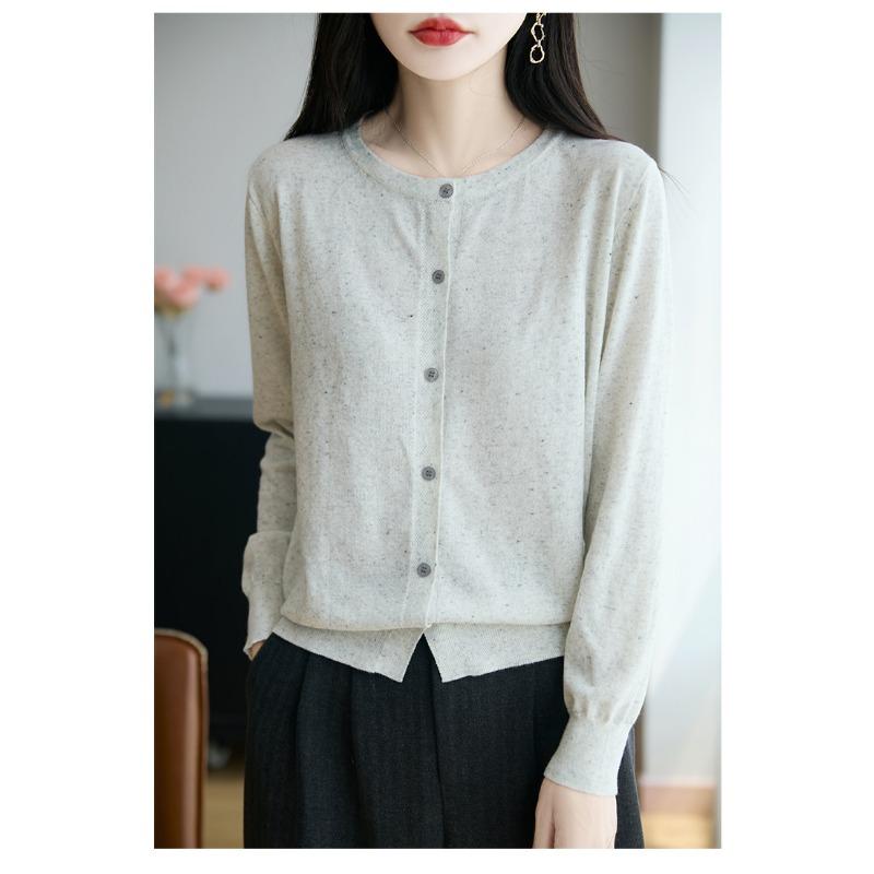 Women S Loose Fit Long Sleeve Knit Cardigan Speckled Yarn Casual Top