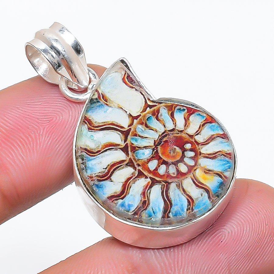 Natural Titanium Ammonite Gemstone 925 Sterling Silver Pendant 1.58  AP-14270