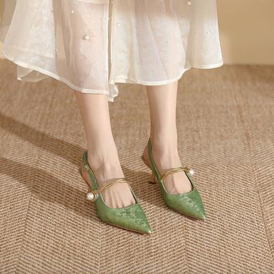 2024 New Summer Fashion Pointed Toe Pearl Shoes Women High Heels Banquet Women Shoes Sexy Women Sandals