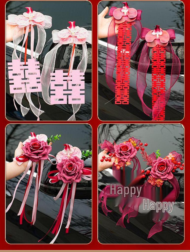 Complete Wedding Car Decoration Set: Pull Flowers & Ribbons