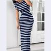 New European and American Printed Knitted Striped Long Women's Dress