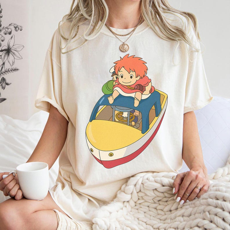 Ponyo on the Boat Shirt, ,  Studio Ghibli Characters, Kids Toddler Toddler Tee, Gift for Anime Lovers, Japanese Y2K Outfit 110