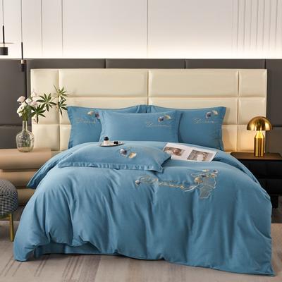 Light Luxury Thickened Cotton Four-piece Bed Set Pure Cotton Embroidered Long-staple Cotton Brushed Quilt Cover Sheets