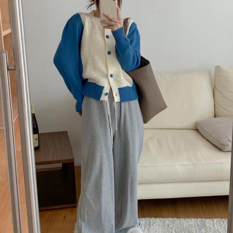 Autumn New Knitted Cardigan Women Contrast Color Chic Korean Fashion Sweater Coat Loose Vintage Clothes