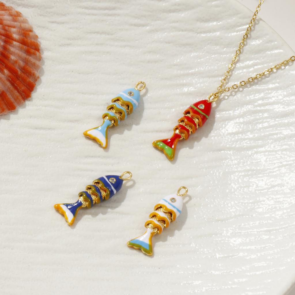1pc Movable 3D Fish Brass Charms 18K Gold Plated Enamel Size Fish Pendant for DIY Necklace Ocean Jewelry 28mm X 9mm