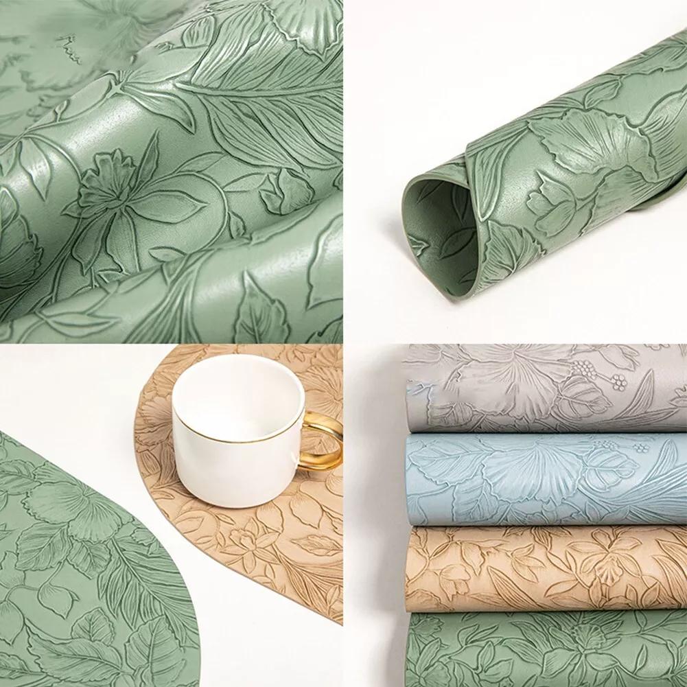 Placemats ,Floral Non-Slip Dining Table Place Mat Sets, Faux Leather Waterproof Oil-Proof Wipeable PU Place Mats,Table Mats